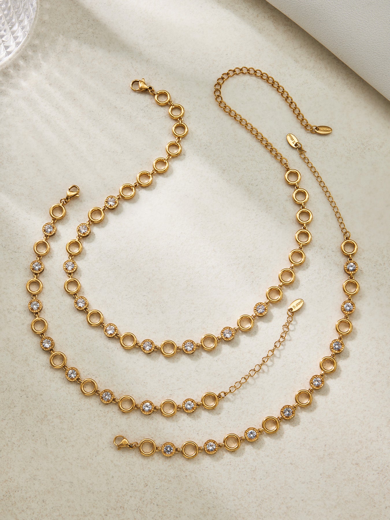 316L Stainless Steel 18K Gold PVD Claw Set Zircon Round Link Chain Jewelry Set - Claw Set Zircon, Round Link Chain, Delicate Gold, Elegant, Modern Wholesale Stainless Steel Jewelry - Sensitive Skin Friendly - Detail 10