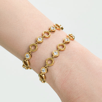 316L Stainless Steel 18K Gold PVD Claw Set Zircon Round Link Chain Jewelry Set - Claw Set Zircon, Round Link Chain, Delicate Gold, Elegant, Modern Wholesale Stainless Steel Jewelry - Sensitive Skin Friendly - Detail 11