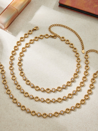 316L Stainless Steel 18K Gold PVD Claw Set Zircon Round Link Chain Jewelry Set - Claw Set Zircon, Round Link Chain, Delicate Gold, Elegant, Modern Wholesale Stainless Steel Jewelry - Sensitive Skin Friendly - Detail 12