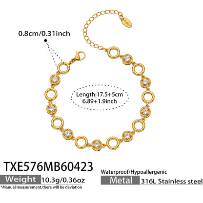 316L Stainless Steel 18K Gold PVD Claw Set Zircon Round Link Chain Jewelry Set - Claw Set Zircon, Round Link Chain, Delicate Gold, Elegant, Modern Wholesale Stainless Steel Jewelry - Sensitive Skin Friendly - Detail 13
