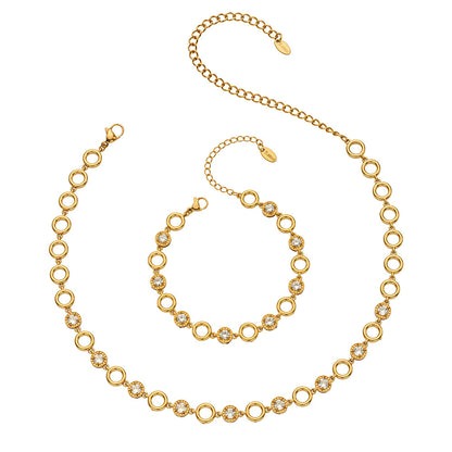 316L Stainless Steel 18K Gold PVD Claw Set Zircon Round Link Chain Jewelry Set - Claw Set Zircon, Round Link Chain, Delicate Gold, Elegant, Modern Wholesale Stainless Steel Jewelry - Sensitive Skin Friendly - Detail 2