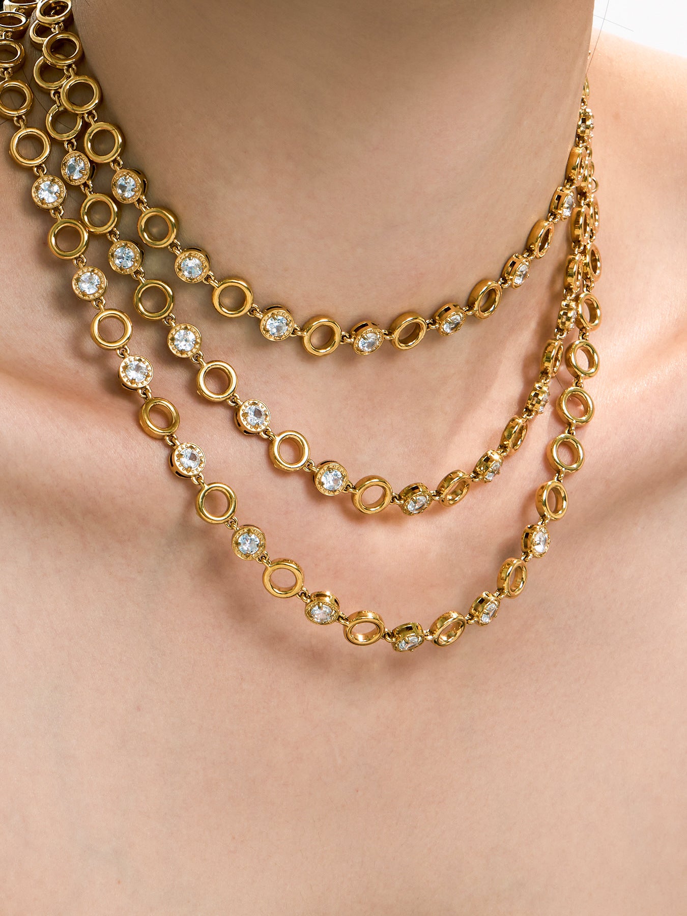 316L Stainless Steel 18K Gold PVD Claw Set Zircon Round Link Chain Jewelry Set - Claw Set Zircon, Round Link Chain, Delicate Gold, Elegant, Modern Wholesale Stainless Steel Jewelry - Sensitive Skin Friendly - Detail 3