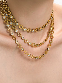 316L Stainless Steel 18K Gold PVD Claw Set Zircon Round Link Chain Jewelry Set - Claw Set Zircon, Round Link Chain, Delicate Gold, Elegant, Modern Wholesale Stainless Steel Jewelry - Sensitive Skin Friendly - Detail 3