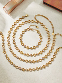 316L Stainless Steel 18K Gold PVD Claw Set Zircon Round Link Chain Jewelry Set - Claw Set Zircon, Round Link Chain, Delicate Gold, Elegant, Modern Wholesale Stainless Steel Jewelry - Sensitive Skin Friendly - Detail 4
