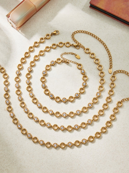 316L Stainless Steel 18K Gold PVD Claw Set Zircon Round Link Chain Jewelry Set - Claw Set Zircon, Round Link Chain, Delicate Gold, Elegant, Modern Wholesale Stainless Steel Jewelry - Sensitive Skin Friendly - Detail 4