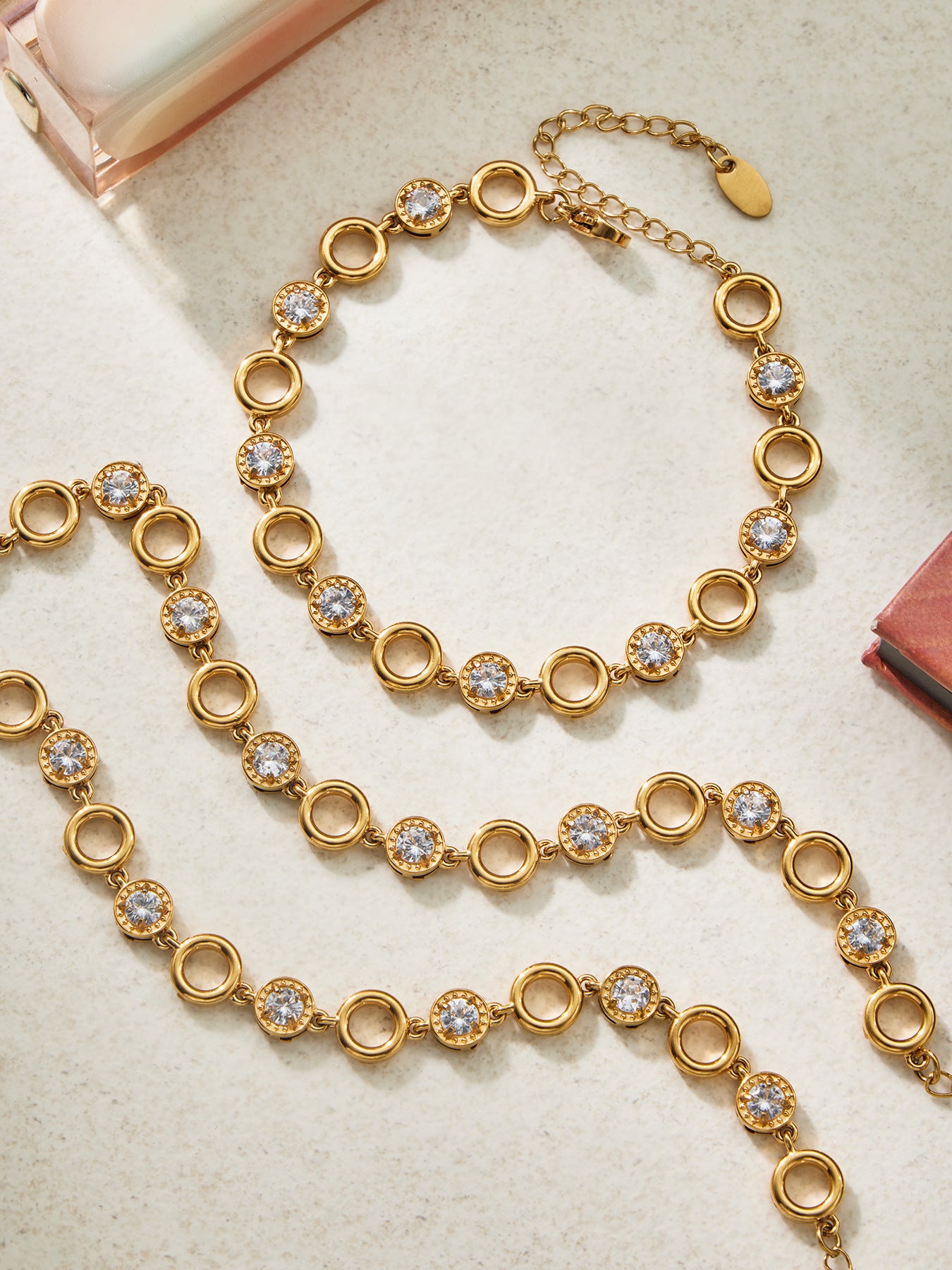 316L Stainless Steel 18K Gold PVD Claw Set Zircon Round Link Chain Jewelry Set - Claw Set Zircon, Round Link Chain, Delicate Gold, Elegant, Modern Wholesale Stainless Steel Jewelry - Sensitive Skin Friendly - Detail 5