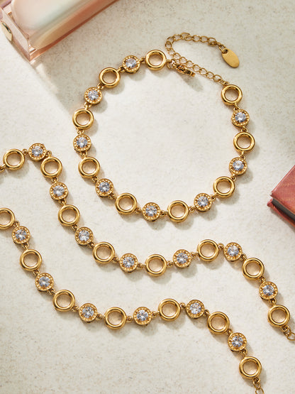 316L Stainless Steel 18K Gold PVD Claw Set Zircon Round Link Chain Jewelry Set - Claw Set Zircon, Round Link Chain, Delicate Gold, Elegant, Modern Wholesale Stainless Steel Jewelry - Sensitive Skin Friendly - Detail 5