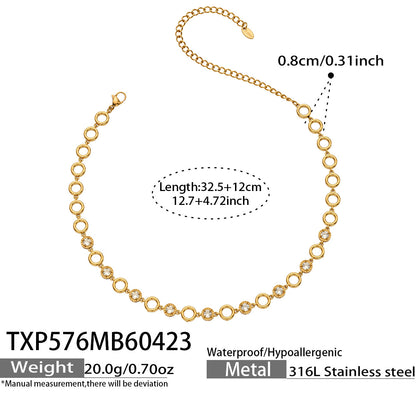 316L Stainless Steel 18K Gold PVD Claw Set Zircon Round Link Chain Jewelry Set - Claw Set Zircon, Round Link Chain, Delicate Gold, Elegant, Modern Wholesale Stainless Steel Jewelry - Sensitive Skin Friendly - Detail 6