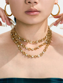 316L Stainless Steel 18K Gold PVD Claw Set Zircon Round Link Chain Jewelry Set - Claw Set Zircon, Round Link Chain, Delicate Gold, Elegant, Modern Wholesale Stainless Steel Jewelry - Sensitive Skin Friendly - Detail 7