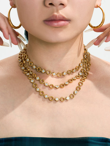 316L Stainless Steel 18K Gold PVD Claw Set Zircon Round Link Chain Jewelry Set - Claw Set Zircon, Round Link Chain, Delicate Gold, Elegant, Modern Wholesale Stainless Steel Jewelry - Sensitive Skin Friendly - Detail 7