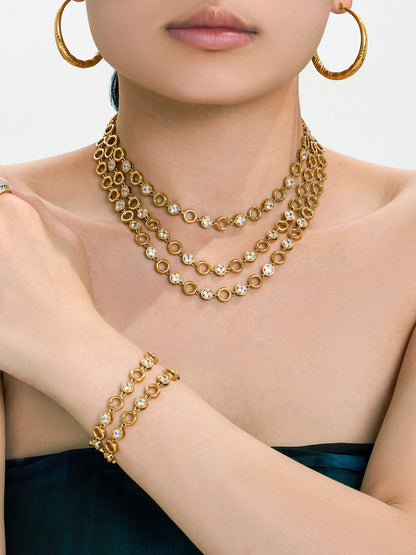 316L Stainless Steel 18K Gold PVD Claw Set Zircon Round Link Chain Jewelry Set - Claw Set Zircon, Round Link Chain, Delicate Gold, Elegant, Modern Wholesale Stainless Steel Jewelry - Sensitive Skin Friendly - Detail 8
