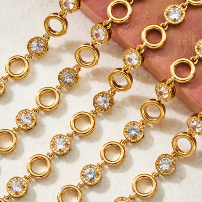 316L Stainless Steel 18K Gold PVD Claw Set Zircon Round Link Chain Jewelry Set - Claw Set Zircon, Round Link Chain, Delicate Gold, Elegant, Modern Wholesale Stainless Steel Jewelry - Sensitive Skin Friendly - Detail 9