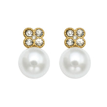316L Stainless Steel 18K Gold PVD Clover Pearl Zircon Earrings - Gold Clover Pearl Zircon Earrings Wholesale Stainless Steel Jewelry - Sensitive Skin Friendly - Detail 1