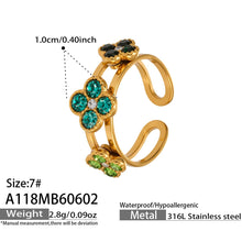 316L Stainless Steel 18K Gold PVD Clover Zircon Ring - Vintage Gold Band Clover Zircon Wholesale Stainless Steel Jewelry - Sensitive Skin Friendly - Detail 11