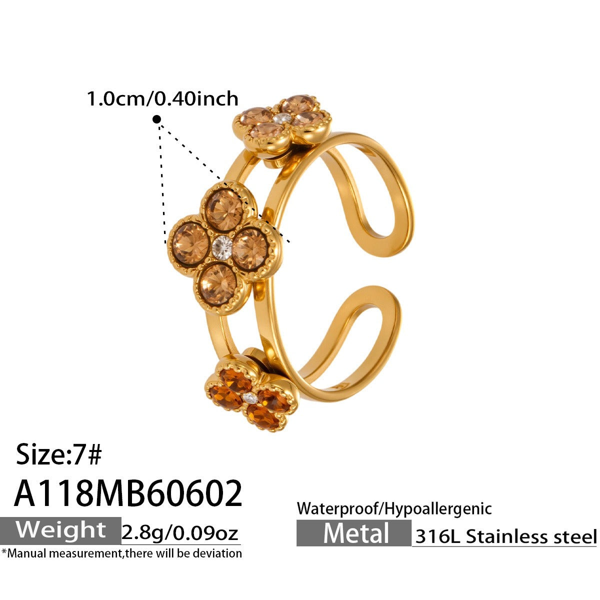 316L Stainless Steel 18K Gold PVD Clover Zircon Ring - Vintage Gold Band Clover Zircon Wholesale Stainless Steel Jewelry - Sensitive Skin Friendly - Detail 12
