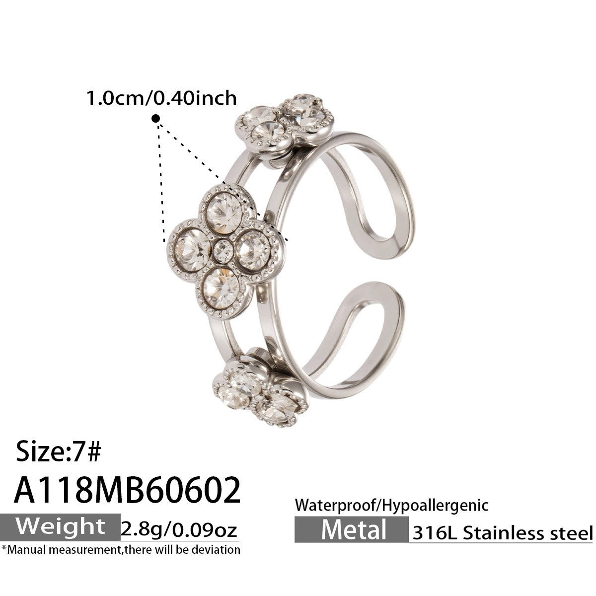 316L Stainless Steel 18K Gold PVD Clover Zircon Ring - Vintage Gold Band Clover Zircon Wholesale Stainless Steel Jewelry - Sensitive Skin Friendly - Detail 6