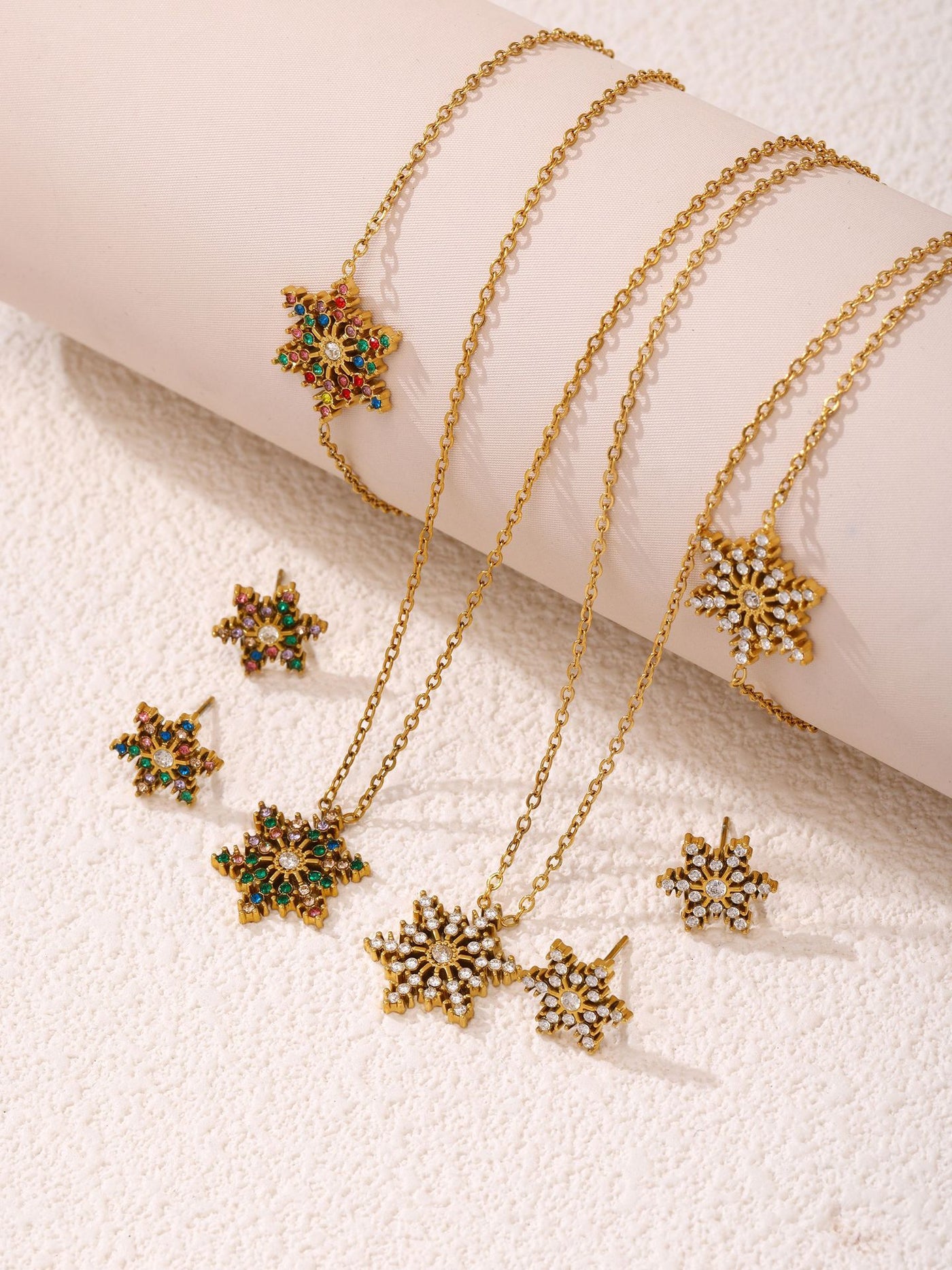 316L Stainless Steel 18K Gold PVD CNC Snowflake Zircon Pendant Necklace - CNC Snowflake, Zircon, Mixed Color, Gold, Minimalist Wholesale Stainless Steel Jewelry - Sensitive Skin Friendly - Detail 3