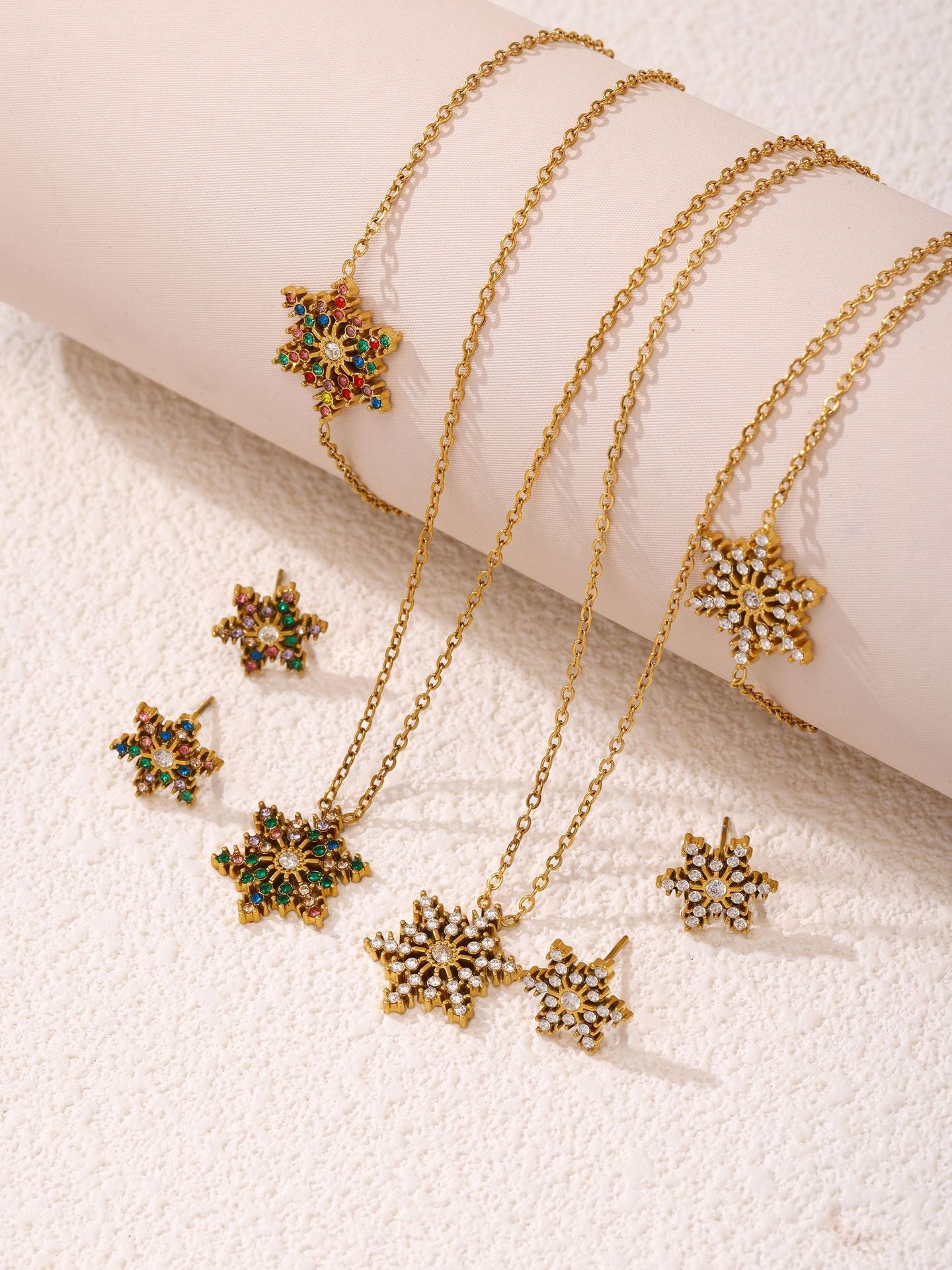 316L Stainless Steel 18K Gold PVD CNC Snowflake Zircon Pendant Necklace - CNC Snowflake, Zircon, Mixed Color, Gold, Minimalist Wholesale Stainless Steel Jewelry - Sensitive Skin Friendly - Detail 3