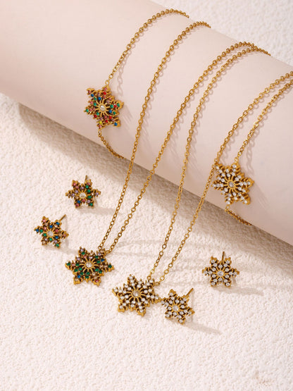 316L Stainless Steel 18K Gold PVD CNC Snowflake Zircon Pendant Necklace - CNC Snowflake, Zircon, Mixed Color, Gold, Minimalist Wholesale Stainless Steel Jewelry - Sensitive Skin Friendly - Detail 3