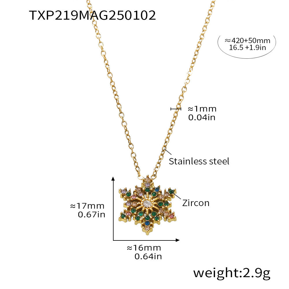 316L Stainless Steel 18K Gold PVD CNC Snowflake Zircon Pendant Necklace - CNC Snowflake, Zircon, Mixed Color, Gold, Minimalist Wholesale Stainless Steel Jewelry - Sensitive Skin Friendly - Detail 6
