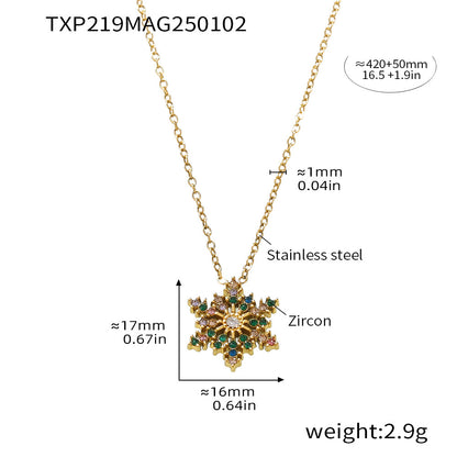 316L Stainless Steel 18K Gold PVD CNC Snowflake Zircon Pendant Necklace - CNC Snowflake, Zircon, Mixed Color, Gold, Minimalist Wholesale Stainless Steel Jewelry - Sensitive Skin Friendly - Detail 6