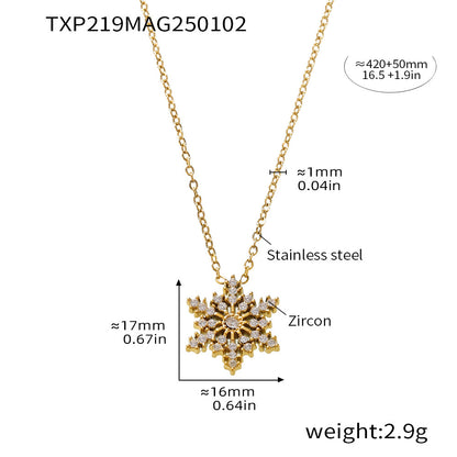 316L Stainless Steel 18K Gold PVD CNC Snowflake Zircon Pendant Necklace - CNC Snowflake, Zircon, Mixed Color, Gold, Minimalist Wholesale Stainless Steel Jewelry - Sensitive Skin Friendly - Detail 7