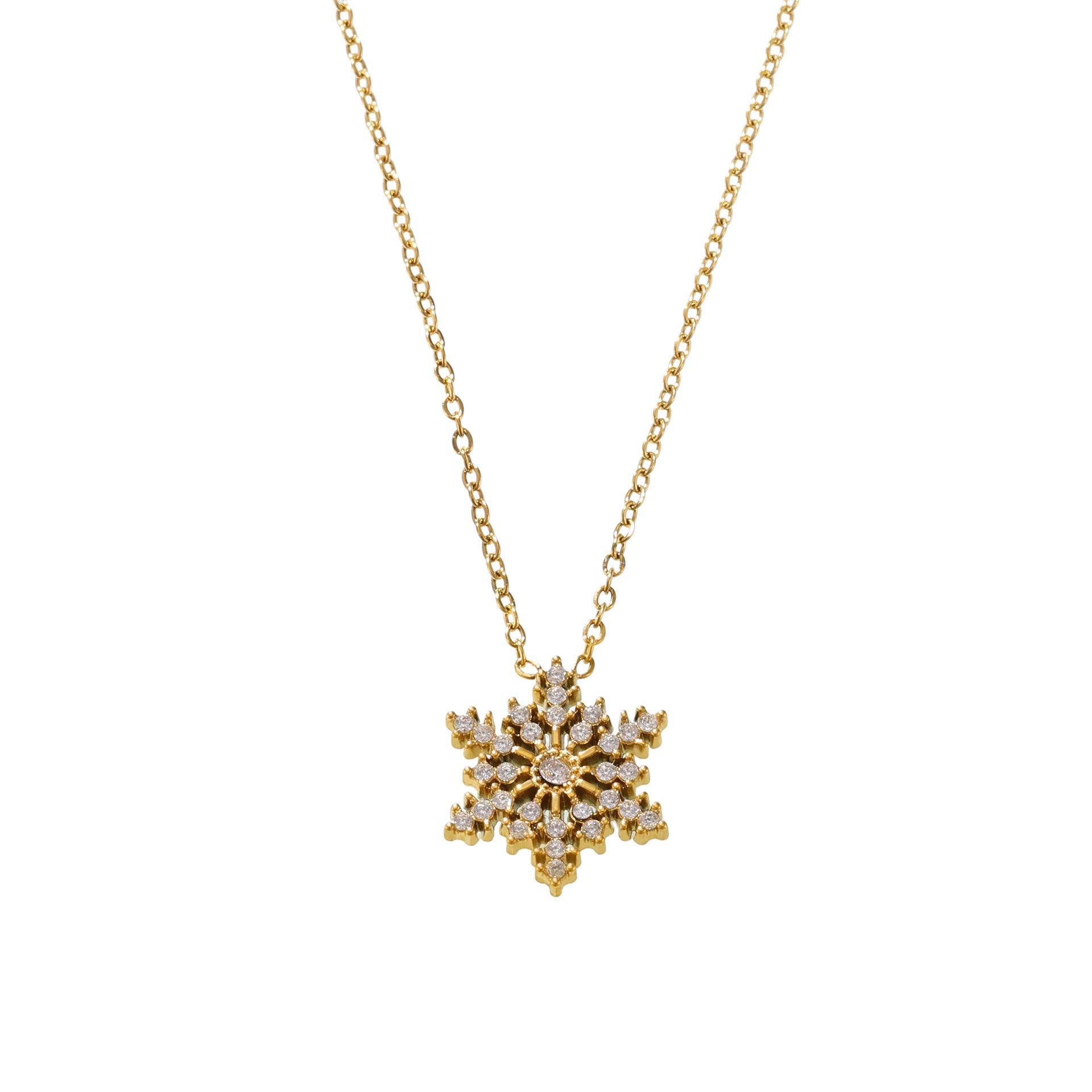 316L Stainless Steel 18K Gold PVD CNC Snowflake Zircon Pendant Necklace - CNC Snowflake, Zircon, Mixed Color, Gold, Minimalist Wholesale Stainless Steel Jewelry - Sensitive Skin Friendly - Detail 8
