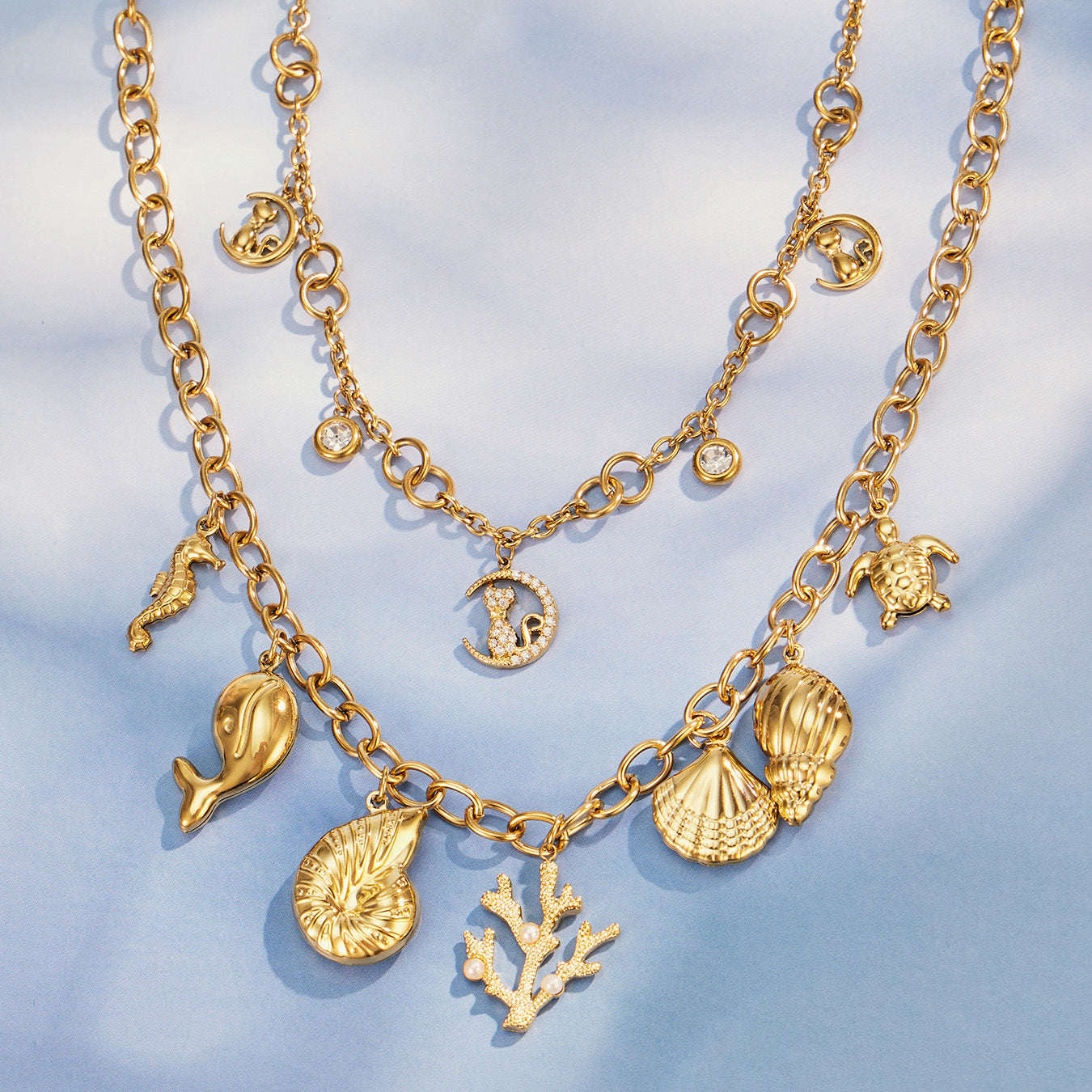 316L Stainless Steel 18K Gold PVD Coastal Charm Necklace - Ocean-inspired Tassels Starfish Wholesale Stainless Steel Jewelry - Sensitive Skin Friendly - Detail 10