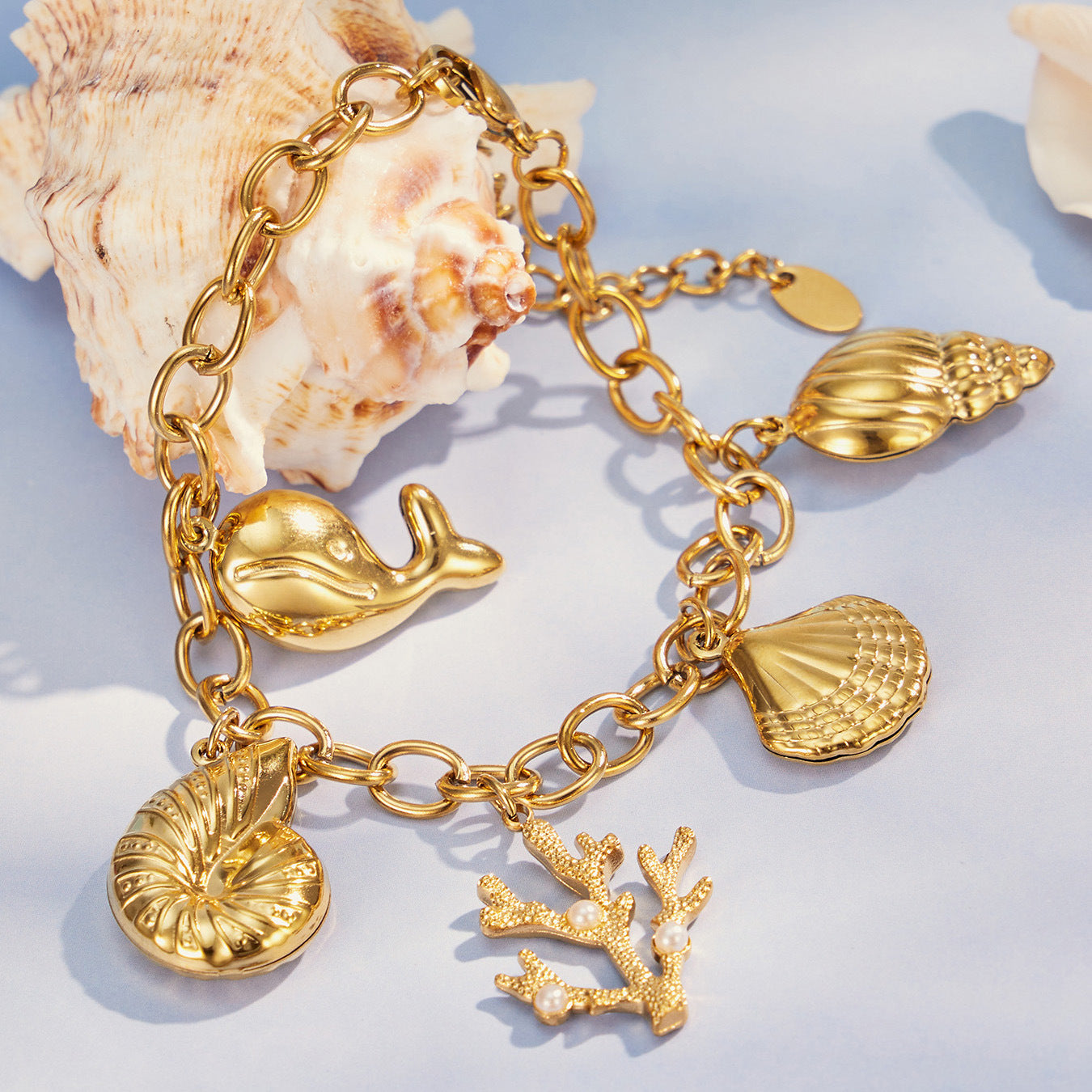 316L Stainless Steel 18K Gold PVD Coastal Charm Necklace - Ocean-inspired Tassels Starfish Wholesale Stainless Steel Jewelry - Sensitive Skin Friendly - Detail 13
