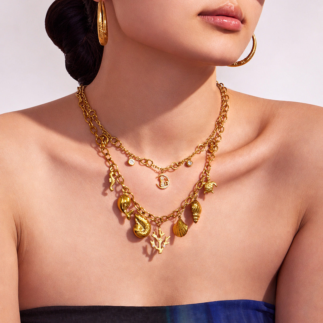 316L Stainless Steel 18K Gold PVD Coastal Charm Necklace - Ocean-inspired Tassels Starfish Wholesale Stainless Steel Jewelry - Sensitive Skin Friendly - Detail 15