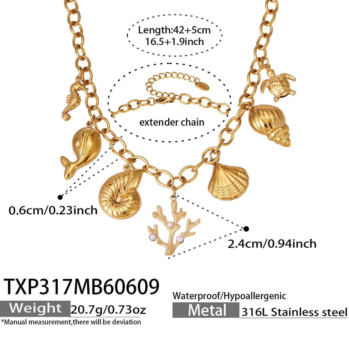 316L Stainless Steel 18K Gold PVD Coastal Charm Necklace - Ocean-inspired Tassels Starfish Wholesale Stainless Steel Jewelry - Sensitive Skin Friendly - Detail 16