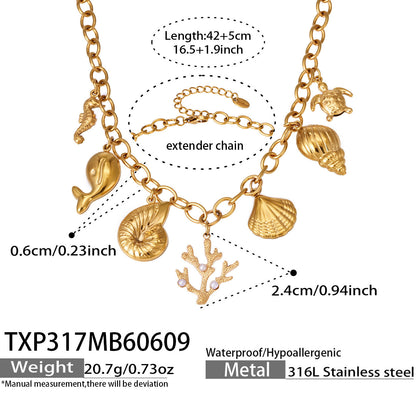 316L Stainless Steel 18K Gold PVD Coastal Charm Necklace - Ocean-inspired Tassels Starfish Wholesale Stainless Steel Jewelry - Sensitive Skin Friendly - Detail 16