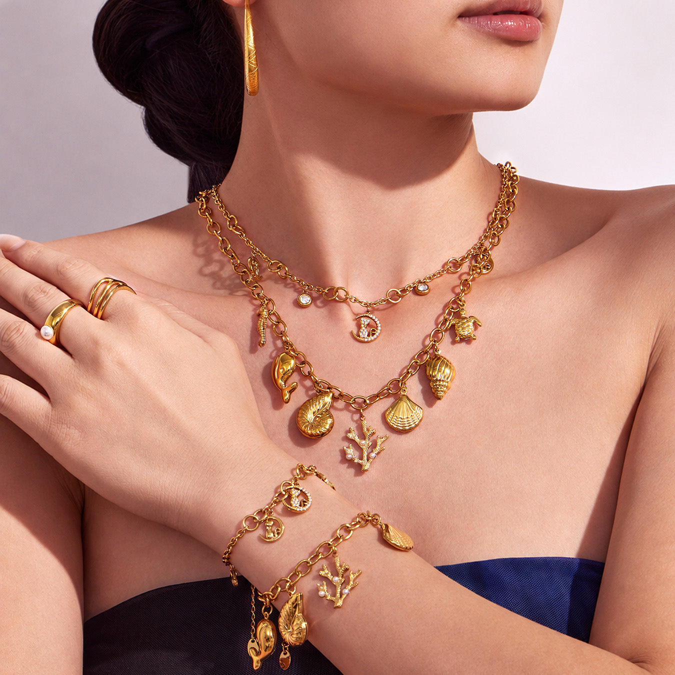 316L Stainless Steel 18K Gold PVD Coastal Charm Necklace - Ocean-inspired Tassels Starfish Wholesale Stainless Steel Jewelry - Sensitive Skin Friendly - Detail 7