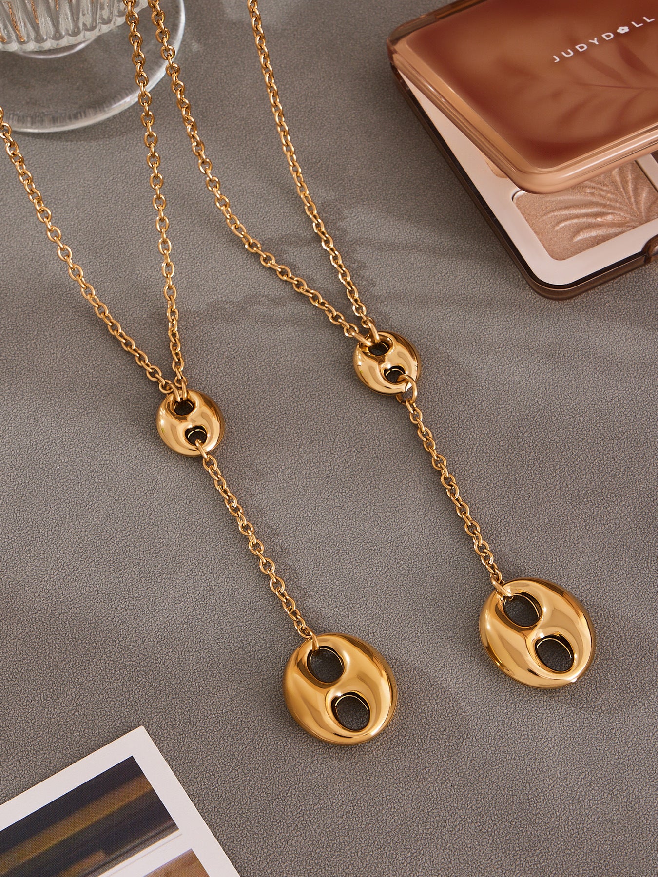 316L Stainless Steel 18K Gold PVD Coffee Bean Y-Tassel Layering Necklace - Coffee Bean, Y-Tassel, Layering Necklace, Stainless Steel, Gold Plated, Lariat Wholesale Stainless Steel Jewelry - Sensitive Skin Friendly - Detail 10