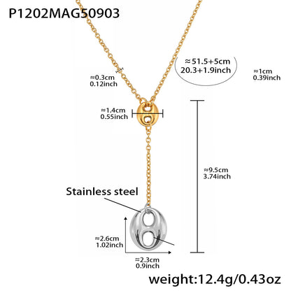 316L Stainless Steel 18K Gold PVD Coffee Bean Y-Tassel Layering Necklace - Coffee Bean, Y-Tassel, Layering Necklace, Stainless Steel, Gold Plated, Lariat Wholesale Stainless Steel Jewelry - Sensitive Skin Friendly - Detail 12