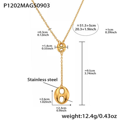 316L Stainless Steel 18K Gold PVD Coffee Bean Y-Tassel Layering Necklace - Coffee Bean, Y-Tassel, Layering Necklace, Stainless Steel, Gold Plated, Lariat Wholesale Stainless Steel Jewelry - Sensitive Skin Friendly - Detail 14