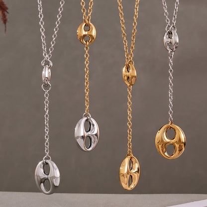 316L Stainless Steel 18K Gold PVD Coffee Bean Y-Tassel Layering Necklace - Coffee Bean, Y-Tassel, Layering Necklace, Stainless Steel, Gold Plated, Lariat Wholesale Stainless Steel Jewelry - Sensitive Skin Friendly - Detail 15
