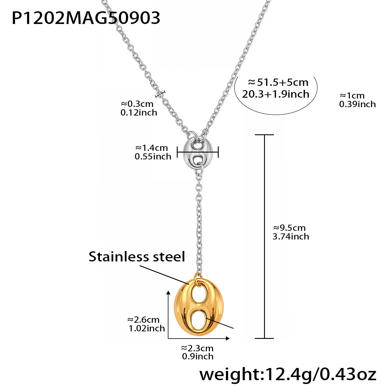 316L Stainless Steel 18K Gold PVD Coffee Bean Y-Tassel Layering Necklace - Coffee Bean, Y-Tassel, Layering Necklace, Stainless Steel, Gold Plated, Lariat Wholesale Stainless Steel Jewelry - Sensitive Skin Friendly - Detail 17