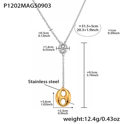 316L Stainless Steel 18K Gold PVD Coffee Bean Y-Tassel Layering Necklace - Coffee Bean, Y-Tassel, Layering Necklace, Stainless Steel, Gold Plated, Lariat Wholesale Stainless Steel Jewelry - Sensitive Skin Friendly - Detail 17
