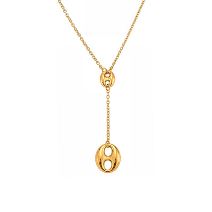 316L Stainless Steel 18K Gold PVD Coffee Bean Y-Tassel Layering Necklace - Coffee Bean, Y-Tassel, Layering Necklace, Stainless Steel, Gold Plated, Lariat Wholesale Stainless Steel Jewelry - Sensitive Skin Friendly - Detail 2