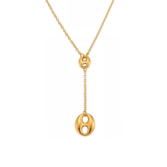 316L Stainless Steel 18K Gold PVD Coffee Bean Y-Tassel Layering Necklace - Coffee Bean, Y-Tassel, Layering Necklace, Stainless Steel, Gold Plated, Lariat Wholesale Stainless Steel Jewelry - Sensitive Skin Friendly - Detail 2