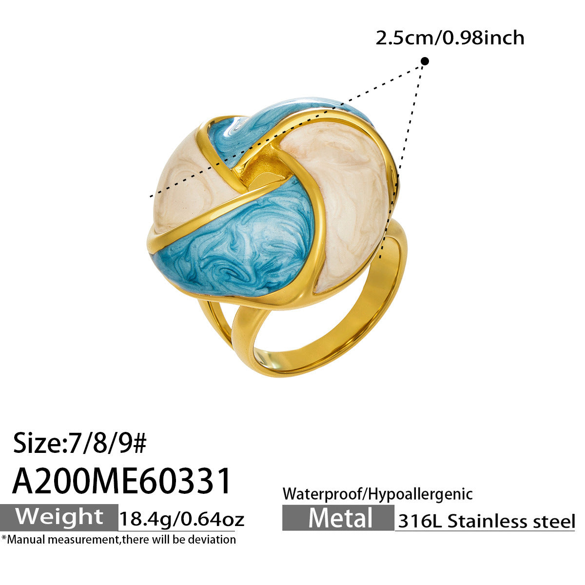 316L Stainless Steel 18K Gold PVD Color Drip Statement Ring - Bold Color Drip Gold Statement Ring Wholesale Stainless Steel Jewelry - Sensitive Skin Friendly - Detail 14