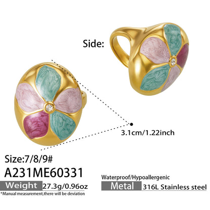 316L Stainless Steel 18K Gold PVD Color Drip Statement Ring - Bold Color Drip Gold Statement Ring Wholesale Stainless Steel Jewelry - Sensitive Skin Friendly - Detail 16