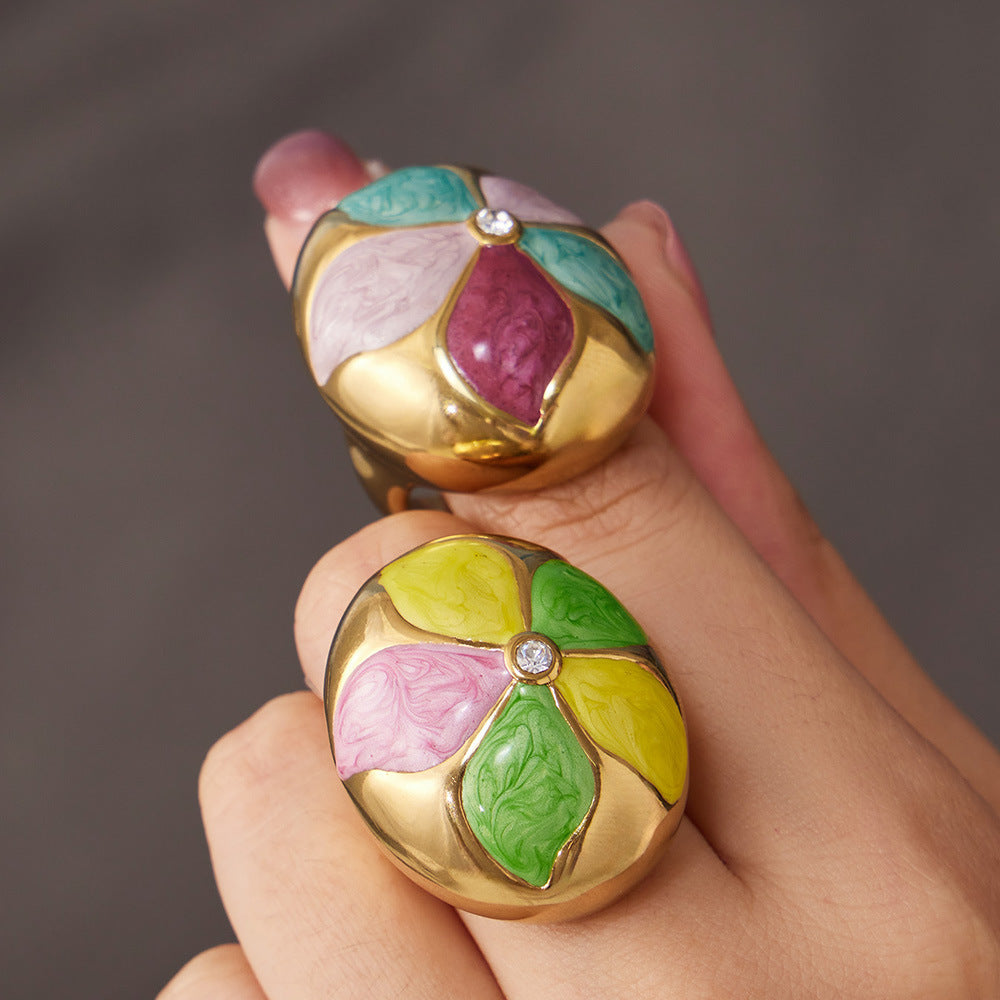 316L Stainless Steel 18K Gold PVD Color Drip Statement Ring - Bold Color Drip Gold Statement Ring Wholesale Stainless Steel Jewelry - Sensitive Skin Friendly - Detail 17