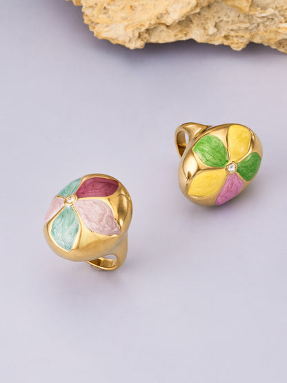 316L Stainless Steel 18K Gold PVD Color Drip Statement Ring - Bold Color Drip Gold Statement Ring Wholesale Stainless Steel Jewelry - Sensitive Skin Friendly - Detail 5