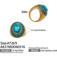 316L Stainless Steel 18K Gold PVD Color Enamel Oval Glass Stone Ring - Color Enamel Oval Glass Stone Gold Ring Wholesale Stainless Steel Jewelry - Sensitive Skin Friendly - Detail 16