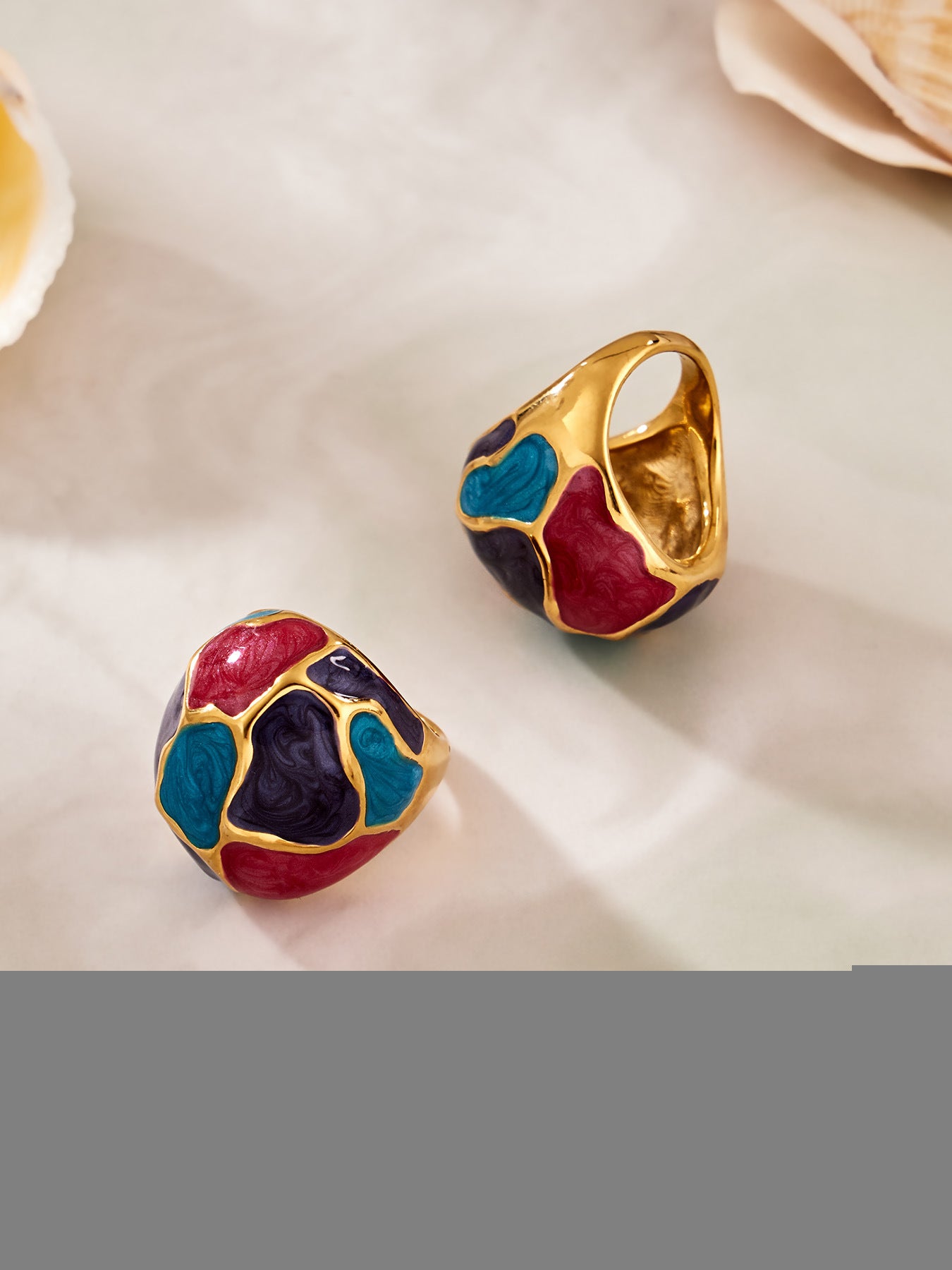 316L Stainless Steel 18K Gold PVD Color Enamel Oval Glass Stone Ring - Color Enamel Oval Glass Stone Gold Ring Wholesale Stainless Steel Jewelry - Sensitive Skin Friendly - Detail 7