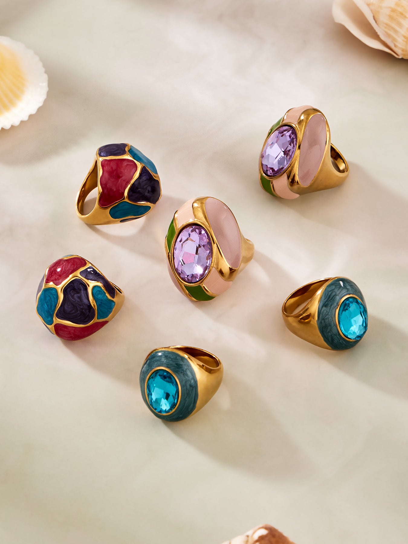 316L Stainless Steel 18K Gold PVD Color Enamel Oval Glass Stone Ring - Color Enamel Oval Glass Stone Gold Ring Wholesale Stainless Steel Jewelry - Sensitive Skin Friendly - Detail 8