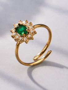 316L Stainless Steel 18K Gold PVD Colored Glass Flower Open Ring - Colored Glass Flower, Open Ring, Zircon Stone, Elegant, Fashion Band Wholesale Stainless Steel Jewelry - Sensitive Skin Friendly - Detail 11
