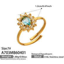 316L Stainless Steel 18K Gold PVD Colored Glass Flower Open Ring - Colored Glass Flower, Open Ring, Zircon Stone, Elegant, Fashion Band Wholesale Stainless Steel Jewelry - Sensitive Skin Friendly - Detail 15